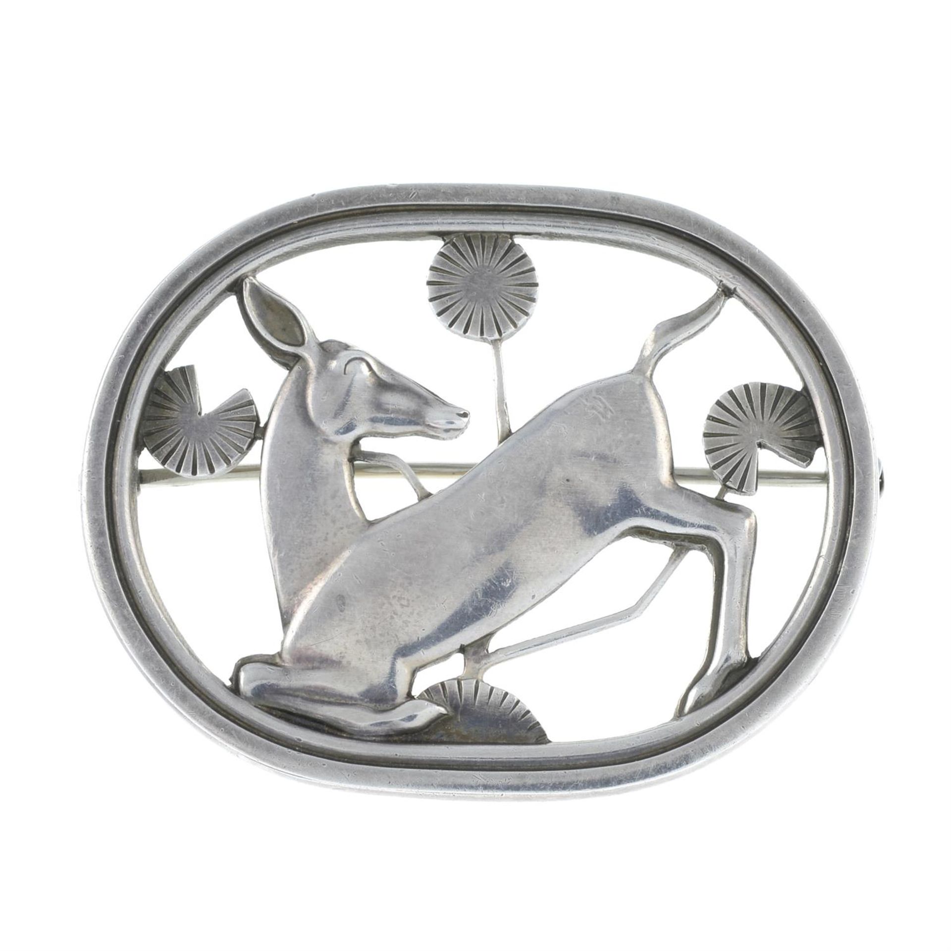 A 1980s silver deer and foliated brooch, by Arno Malinowski for Georg Jensen.