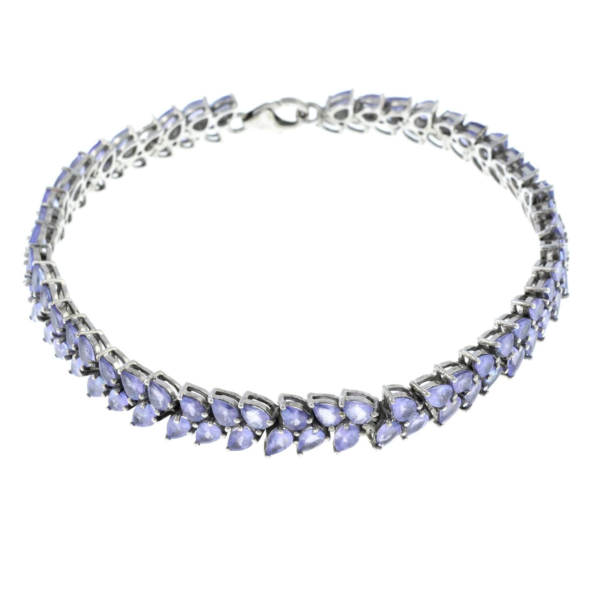 A silver tanzanite bracelet.