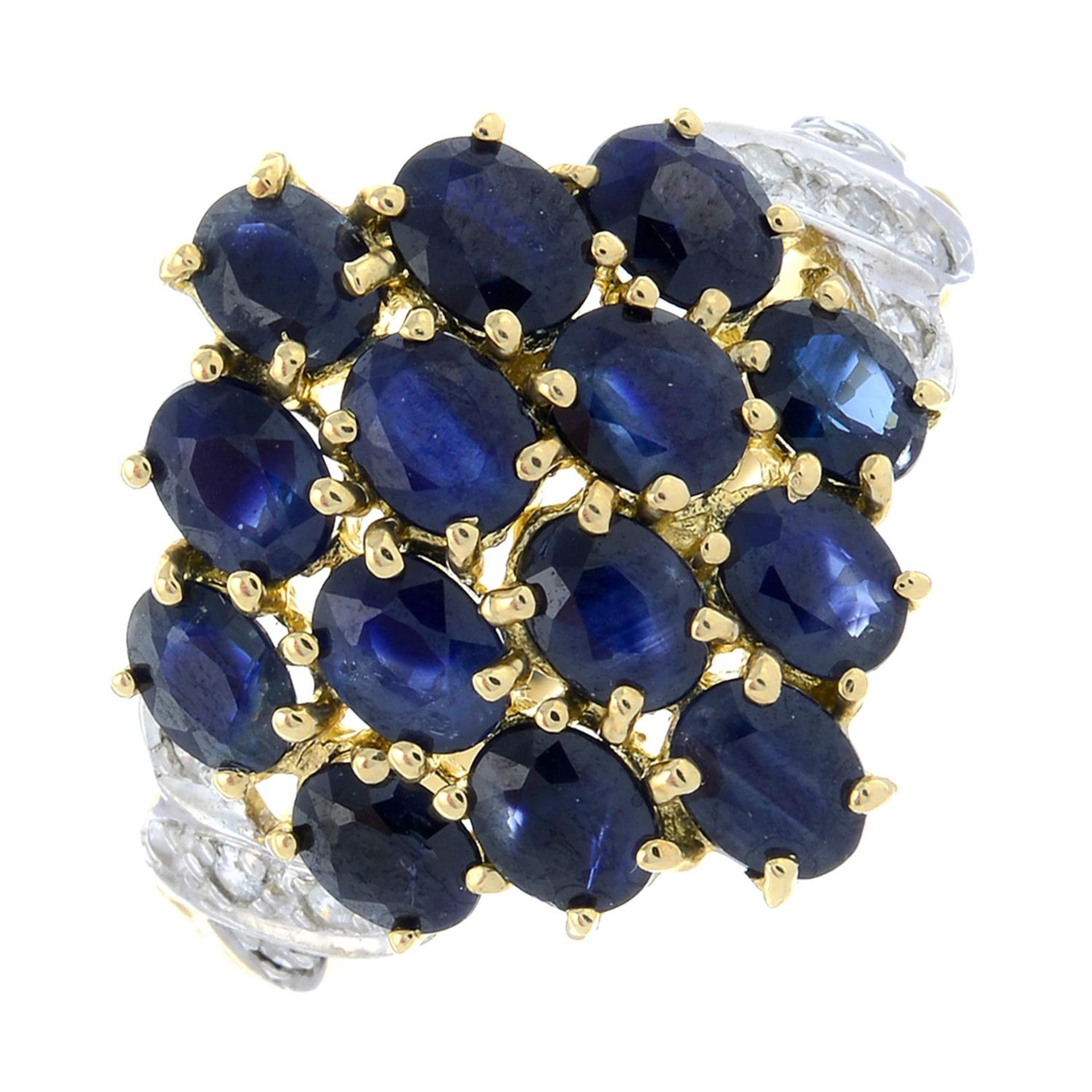 A 9ct gold sapphire and diamond dress ring.