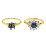 Two sapphire and diamond cluster rings.