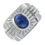 A 9ct gold sapphire single-stone dress ring.