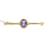 A 9ct gold amethyst bar brooch.