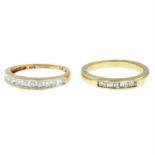 Two 9ct gold diamond band rings.