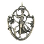 A 1970s silver openwork brooch, depicting a woman dancing with floral surround.