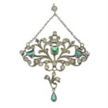 An early 20th century silver green and colourless paste drop pendant.