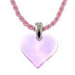 A 'Amoureuse Beaucoup' heart-shaped glass pendant, with pink cord necklace, by Lalique.