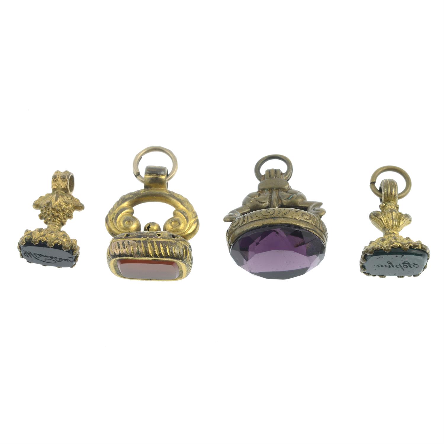 Four late Victorian gem-set fobs.