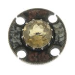 An early 20th century silver citrine and hardstone Celtic brooch.