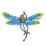 An enamel dragonfly brooch.