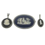Three items of jewellery, to include two pendants and a brooch, by Wedgwood.