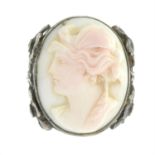 A shell cameo foliate ring, depicting Persephone.