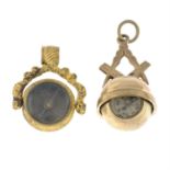 Two late Victorian compass fobs.