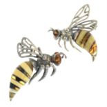 An amber and reconstructed amber hornet brooch, together with a matching pendant.