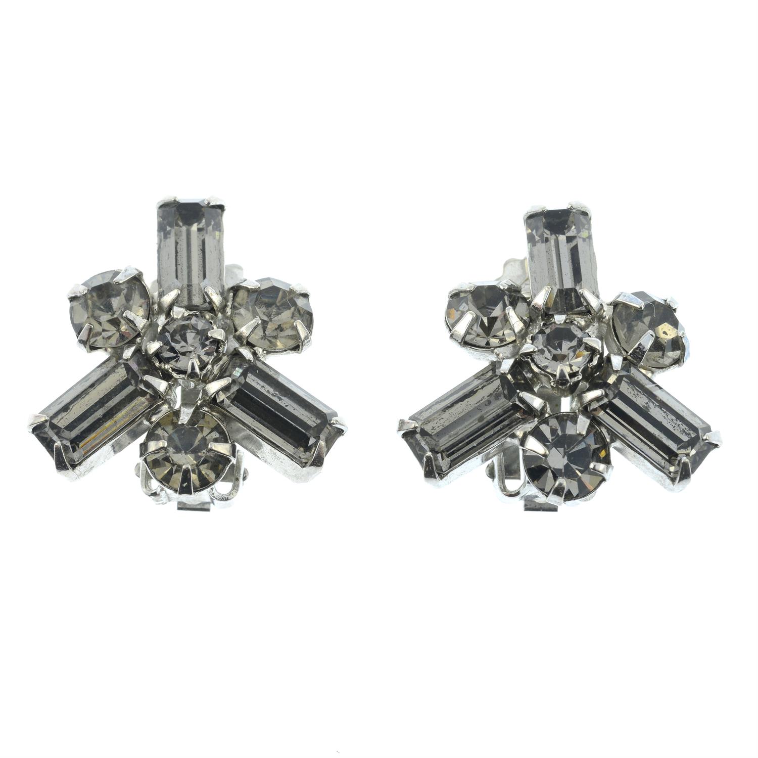 A pair of foil-back gem clip-on earrings, by Weiss.