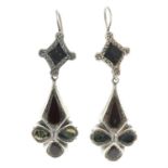A pair of early 20th century silver hardstone drop earrings.