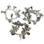 A silver charm bracelet, together with two further charm bracelets, to include a variety of charms.