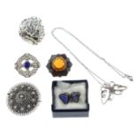 A small selection of silver items, to include a pendant by Charles Horner.