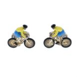 A pair of silver enamel bicycle cufflinks, by Deakin and Francis.