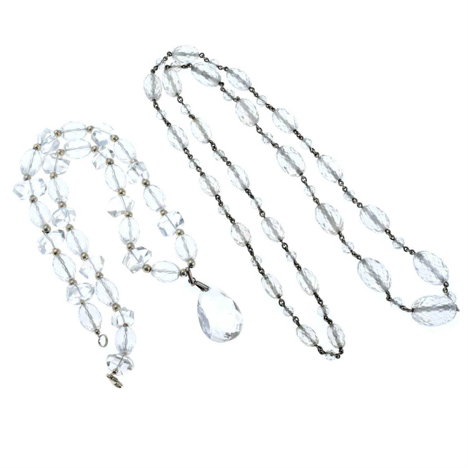 Two faceted rock crystal bead single-strand necklaces, one with suspended pendant. - Image 2 of 2