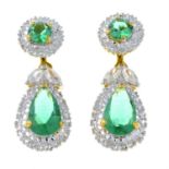 A pair of green and colourless paste stud earrings, with detachable drop, by Camrose & Kross.