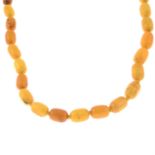 An amber bead single-strand necklace.