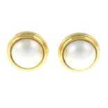 A pair of 9ct gold mabe pearl single-stone earrings.