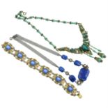 Two gem necklaces together with a paste filigree bracelet.