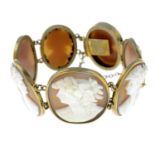 An early 20th century shell cameo bracelet, with later safety chain.
