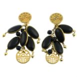 A pair of black gem clip-on earrings, by Louis Ferauld.