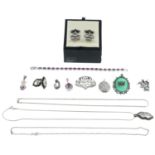 A small selection of white metal jewellery, to include a ruby bracelet.
