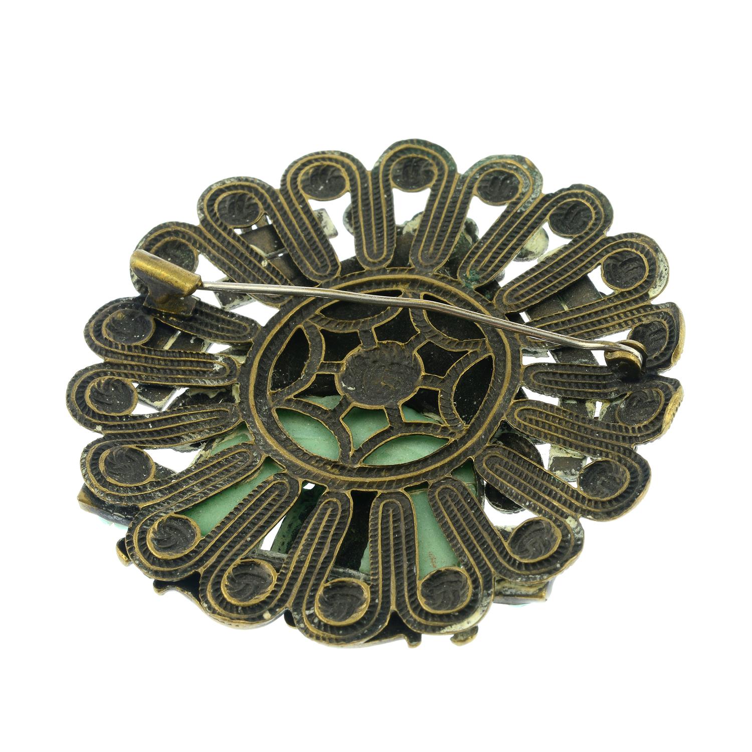 A coral and amazonite brooch, depicting a Buddha. - Image 2 of 2