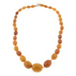 A graduated amber bead single-strand necklace.