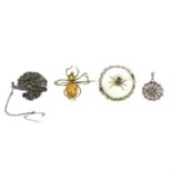 Four pieces of insect jewellery, to include three brooches and a pendant.
