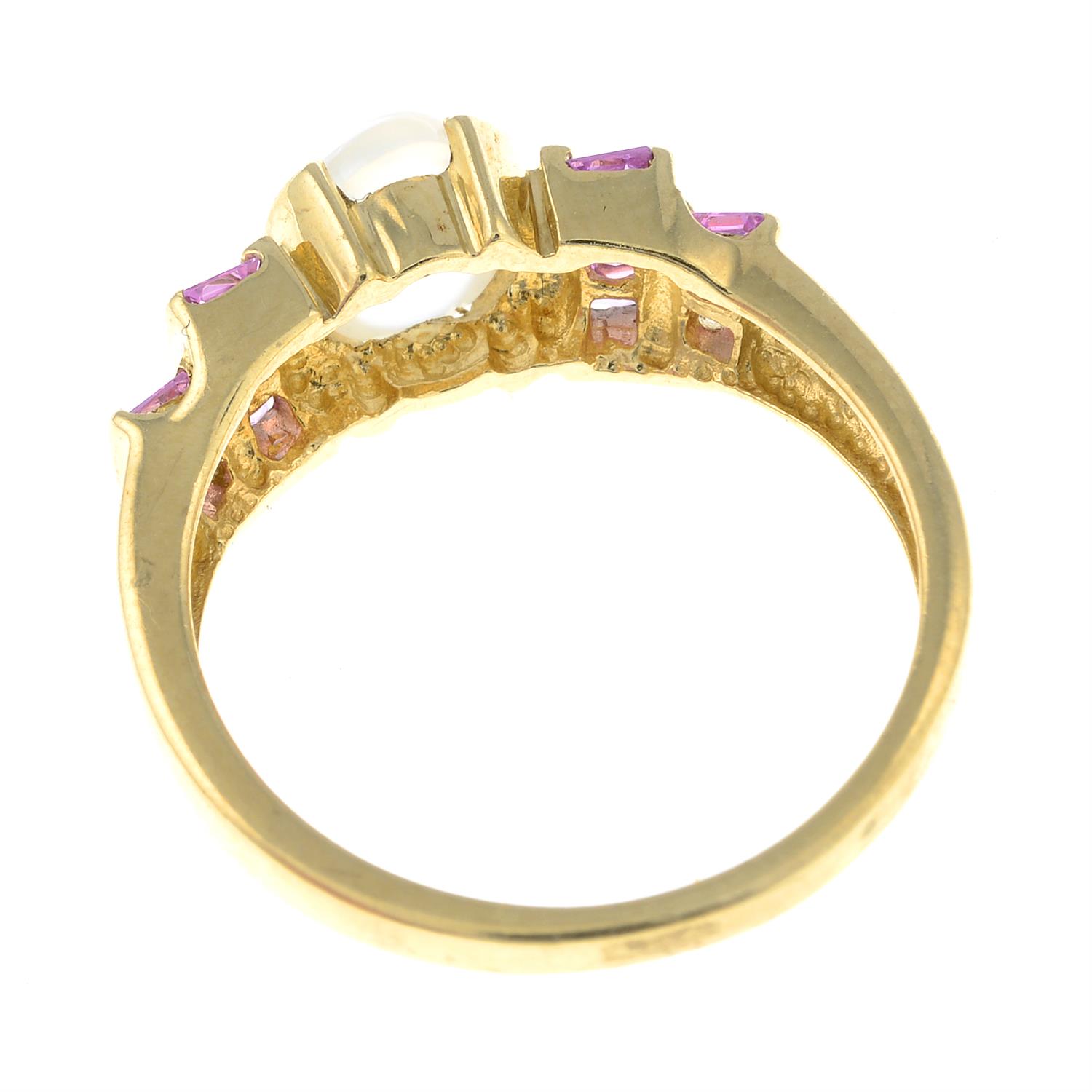 A 9ct gold moonstone and pink sapphire ring. - Image 2 of 2