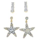 A pair of brilliant-cut diamond stud earrings together with a pair of paste starfish drop