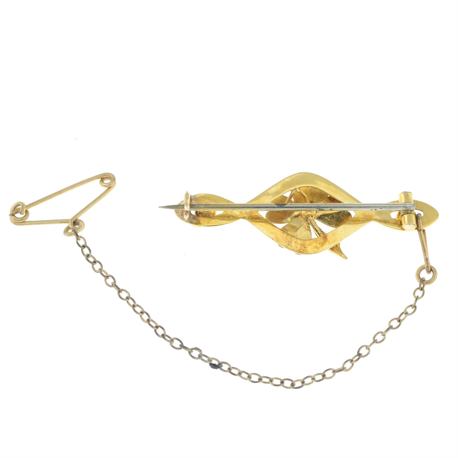 An early 20th century 9ct gold seed pearl four-leaf clover brooch. - Image 2 of 2