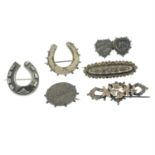 Seven late Victorian silver brooches, to include a 'longest reign' of Queen Victoria brooch.