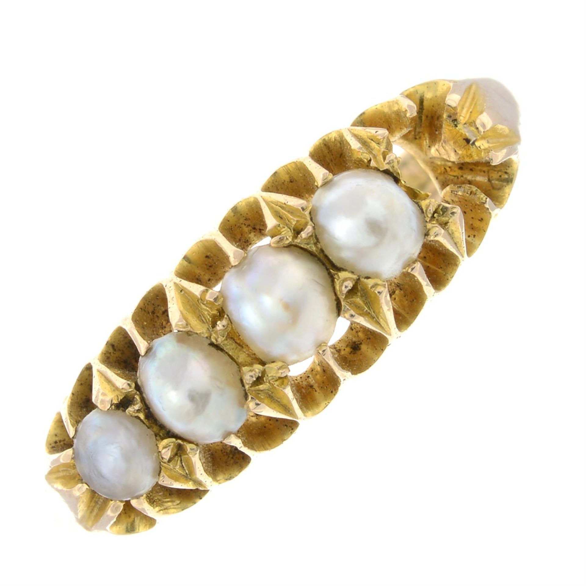 An early 20th century 15ct gold split pearl ring.