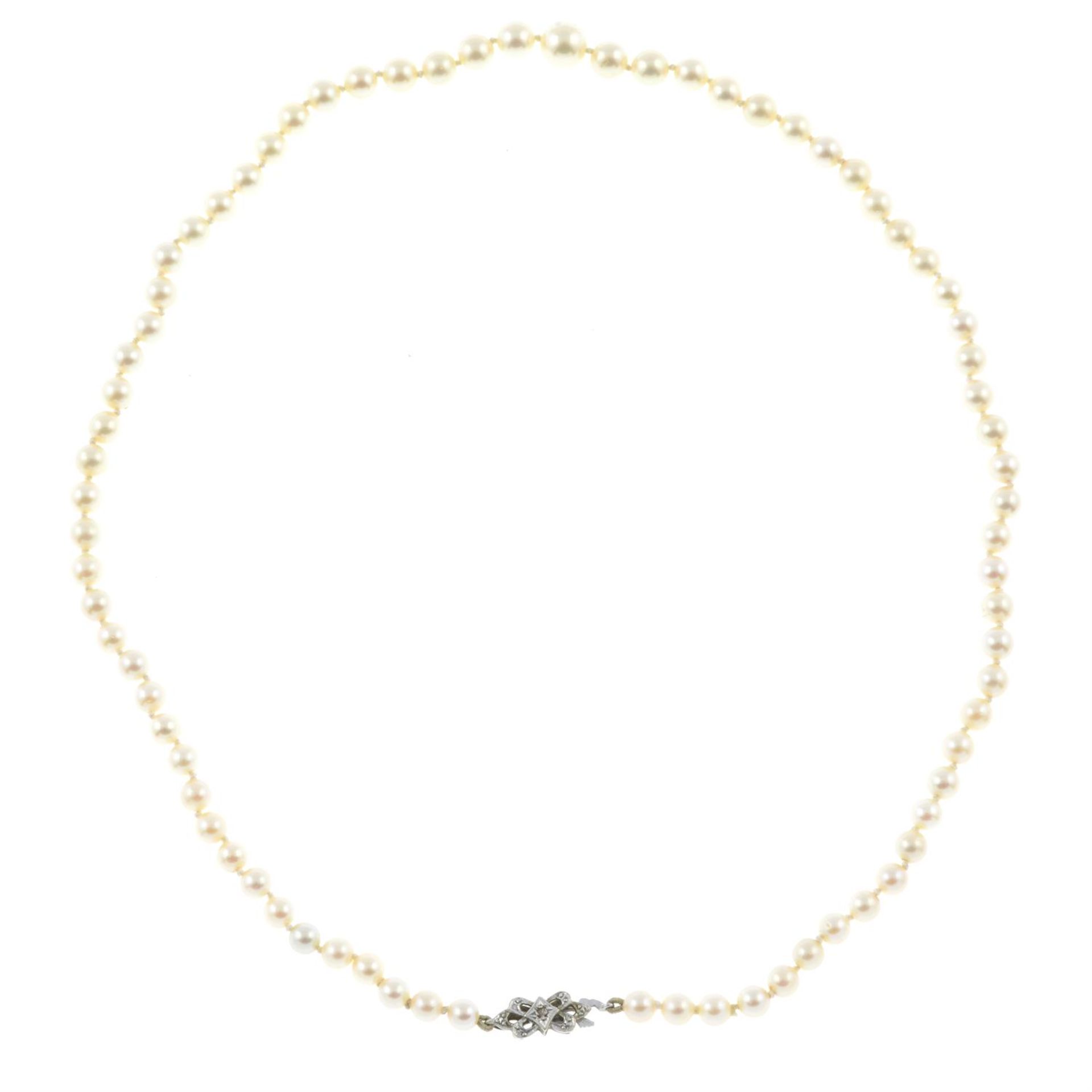 A cultured pearl single-strand necklace, with 9ct gold rose-cut diamond accent clasp.