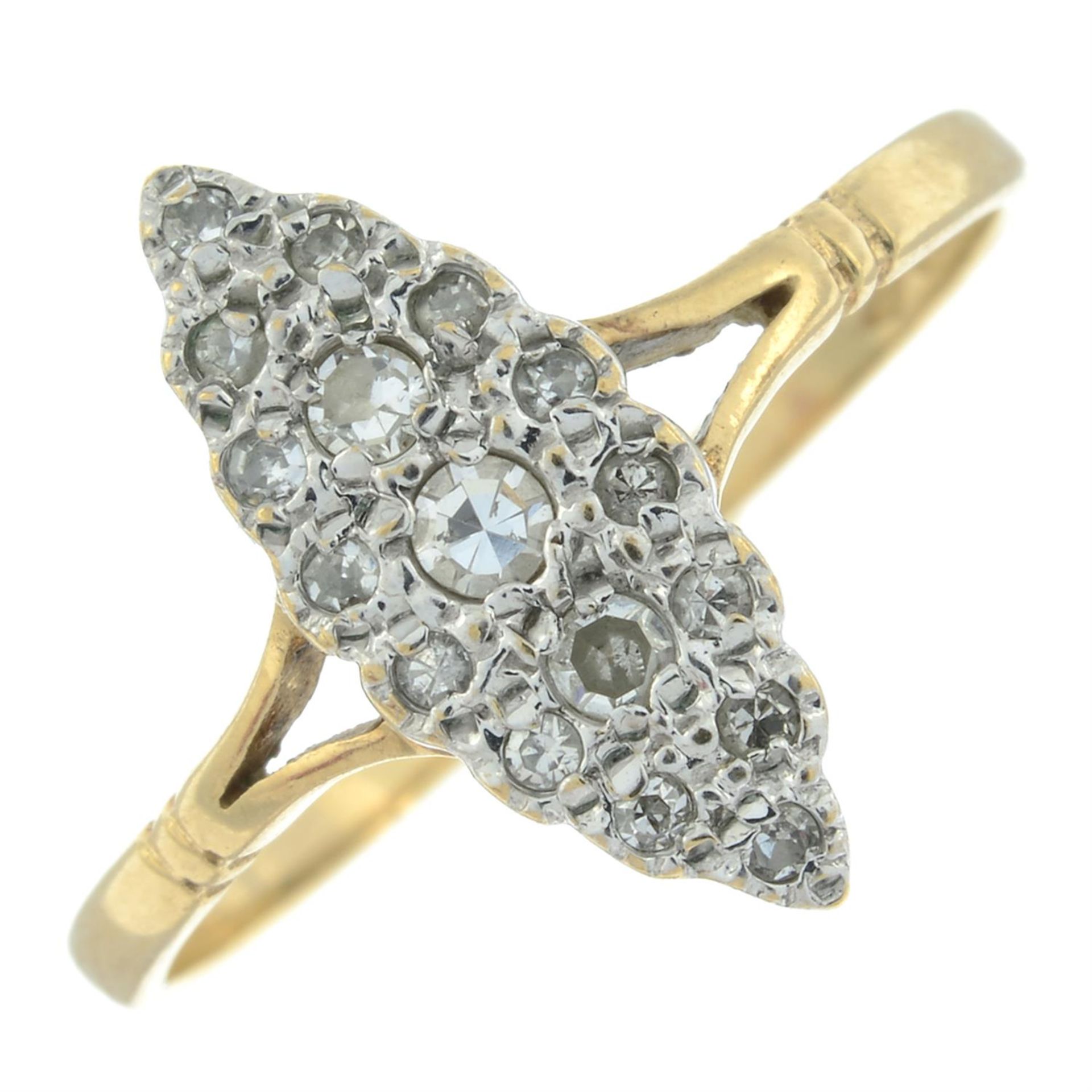 A 9ct gold diamond navette-shape cluster ring.