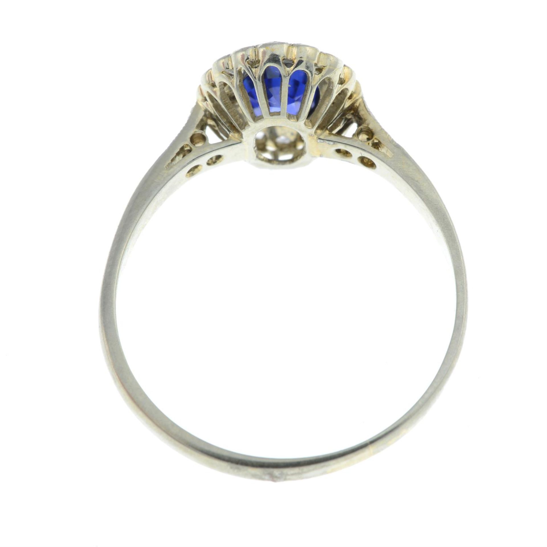 A sapphire and single-cut diamond cluster ring. - Image 2 of 2
