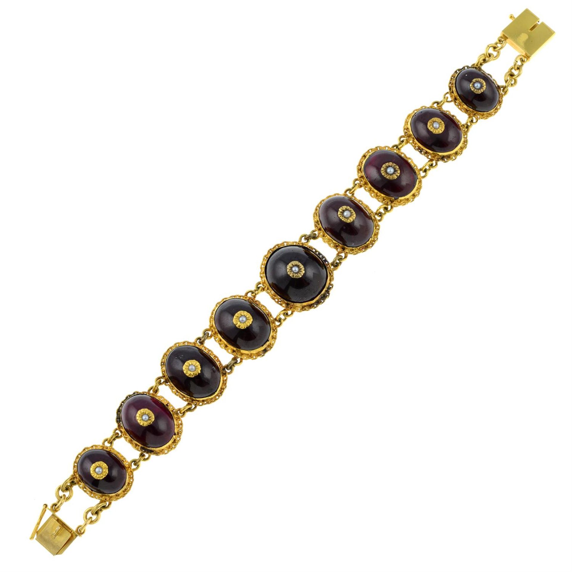 A 19th century gold foil-back garnet and split pearl bracelet. - Image 3 of 4