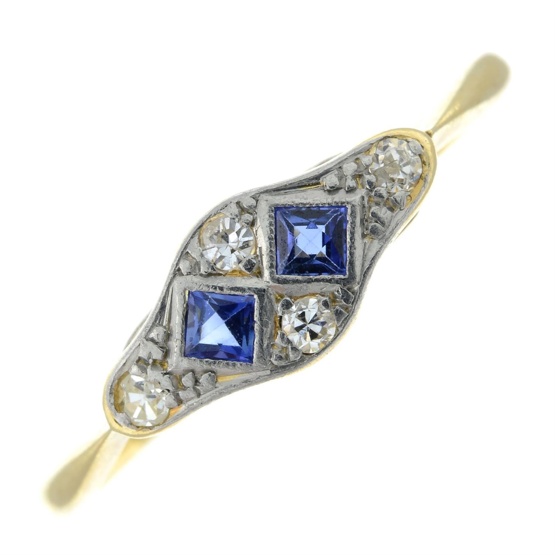 An early 20th century 18ct gold and platinum sapphire and single-cut diamond ring.