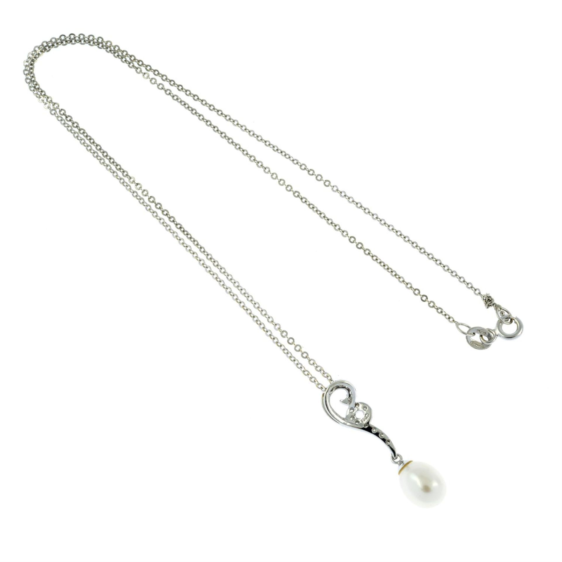 A cultured pearl and diamond pendant, with chain. - Image 2 of 2