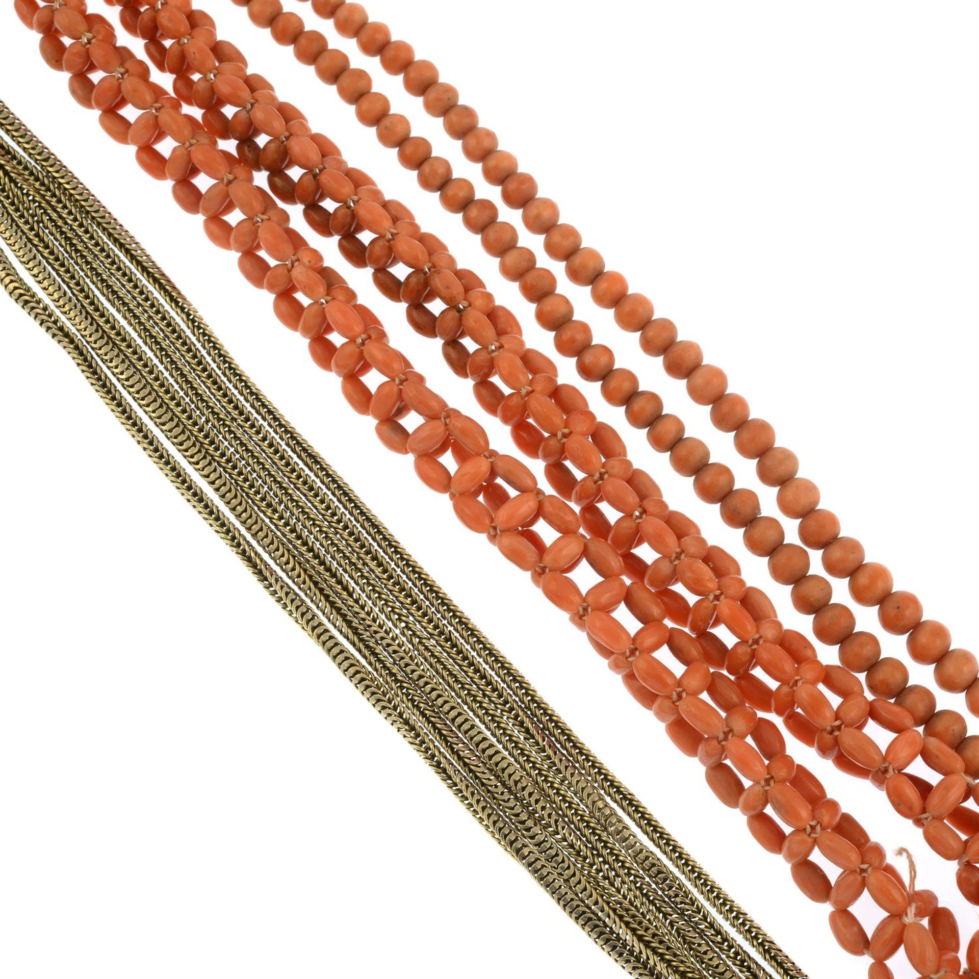 Two coral necklaces and a longuard chain. - Image 2 of 2