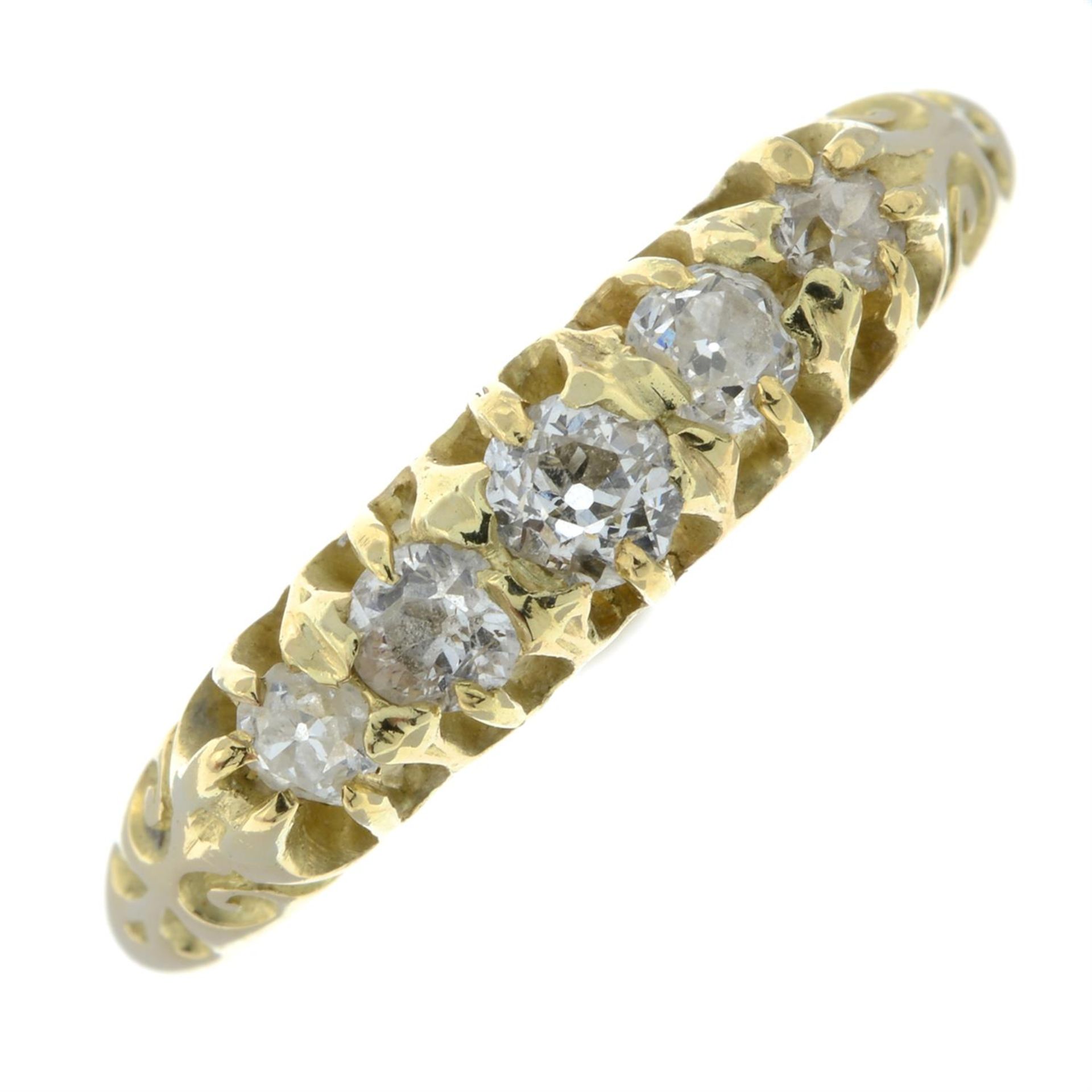 An early 20th century 18ct gold old-cut diamond five-stone ring.