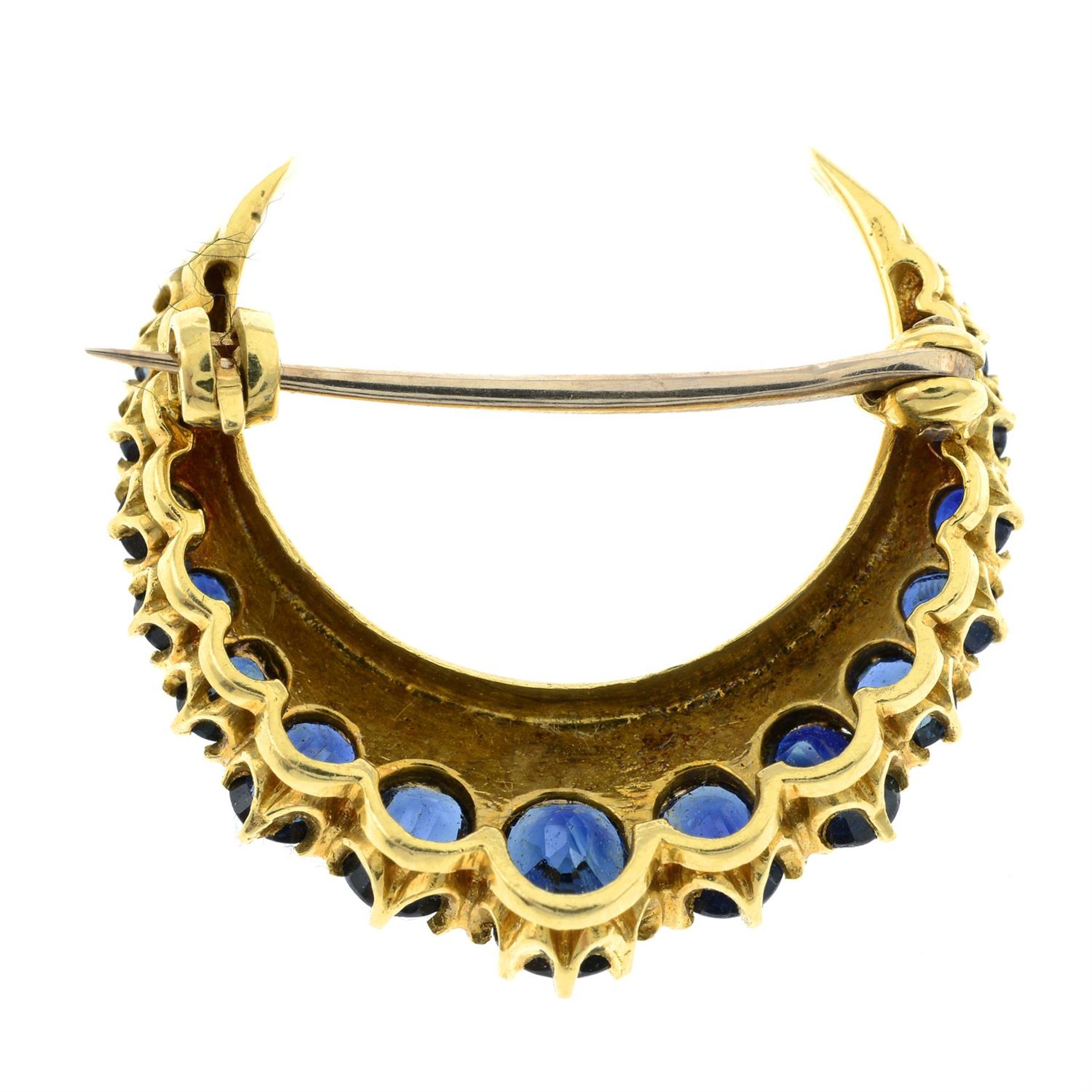 A sapphire and single-cut diamond crescent brooch. - Image 2 of 2