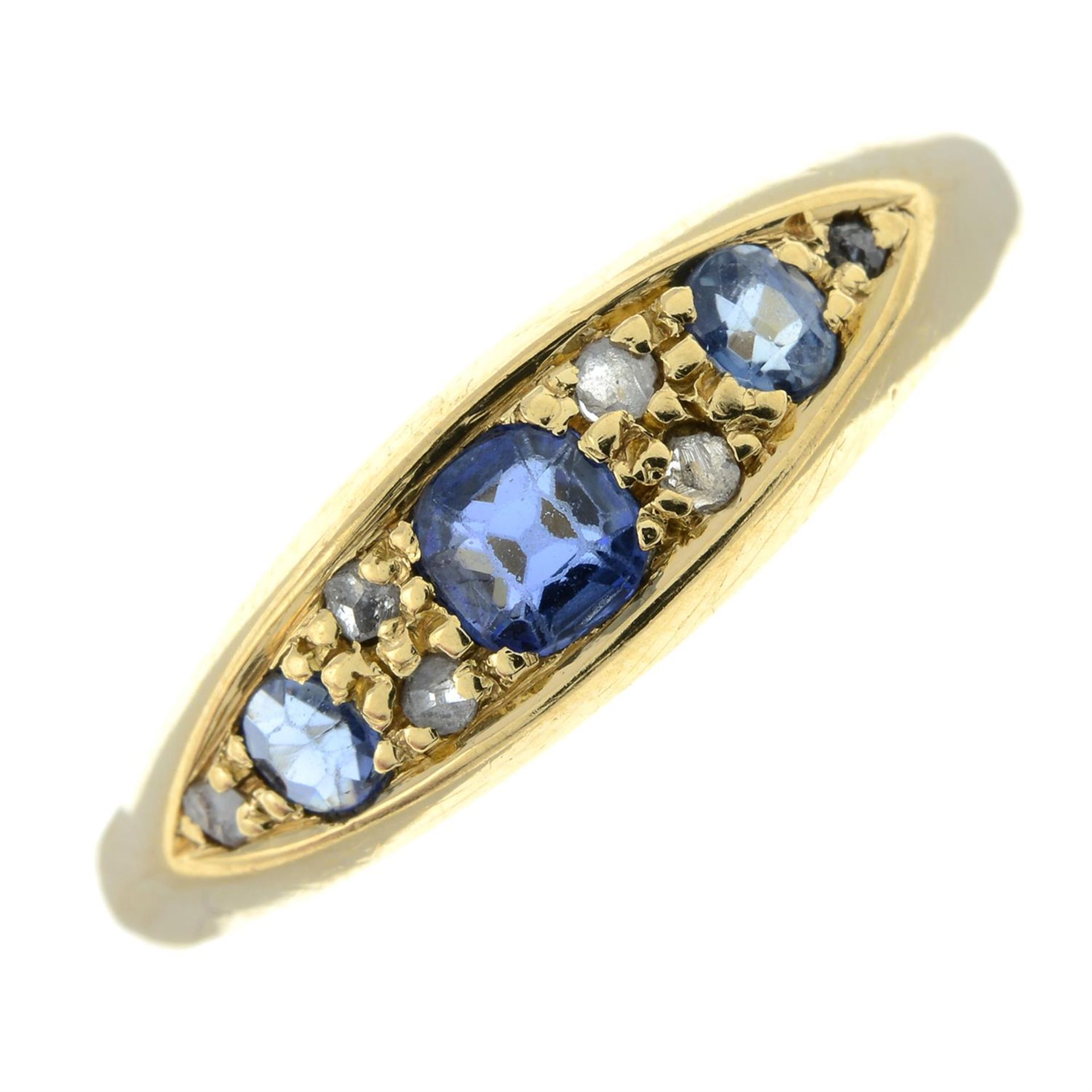 An Edwardian 18ct gold sapphire and diamond dress ring.