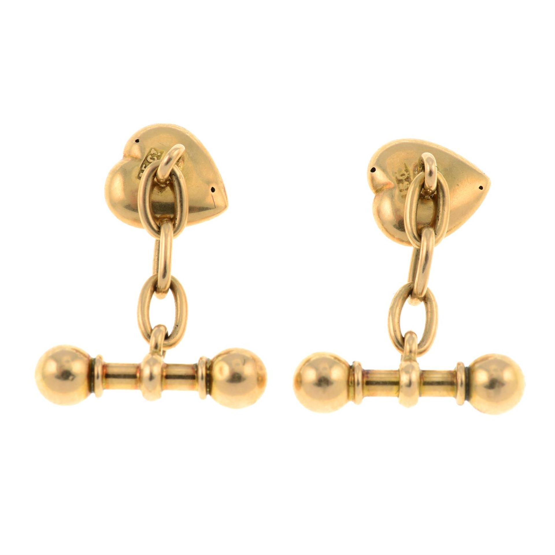 A pair of early 20th century 15ct gold heart-shape cufflinks. - Image 2 of 2