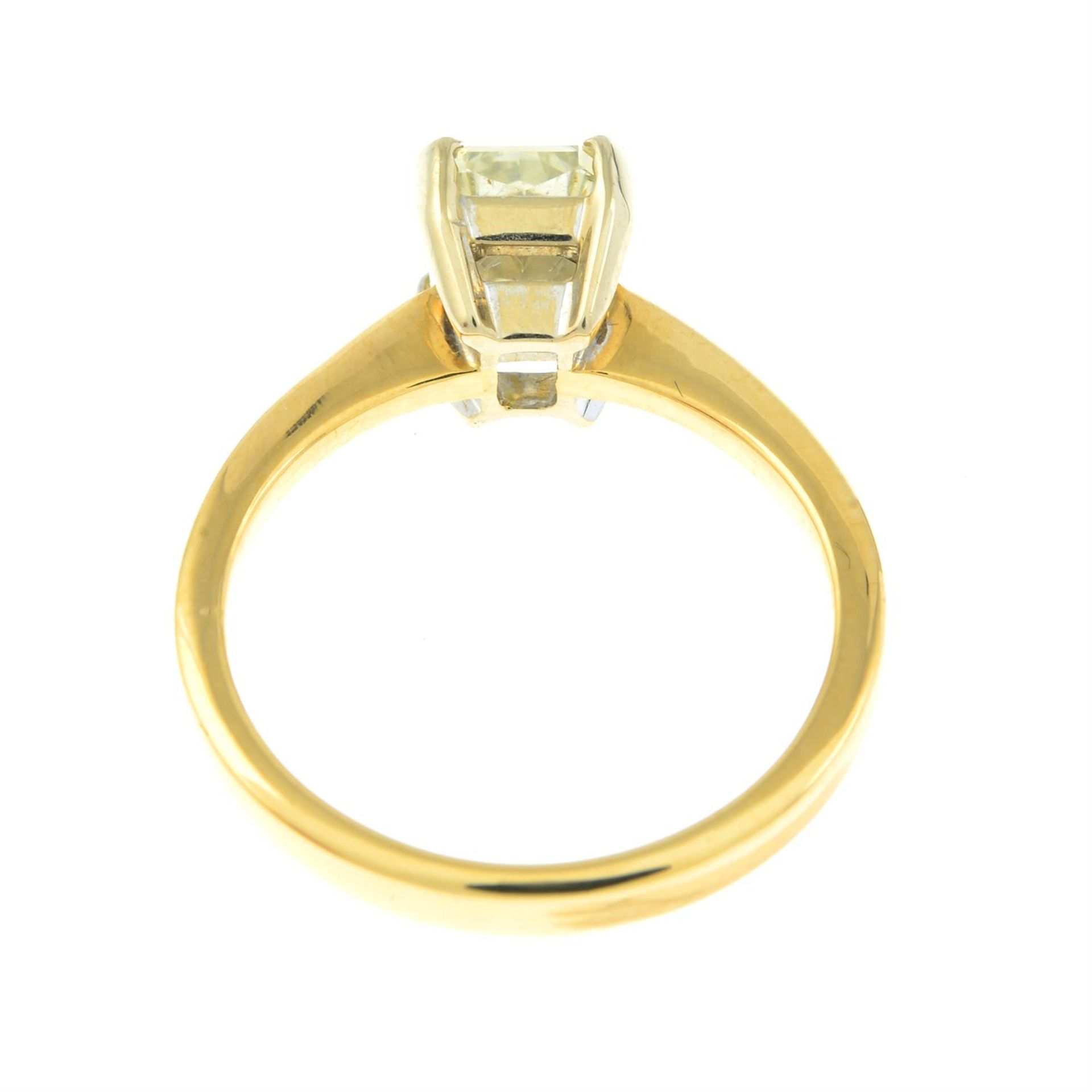 An 18ct gold rectangular-shape 'greenish yellow' diamond single-stone ring. - Image 2 of 4